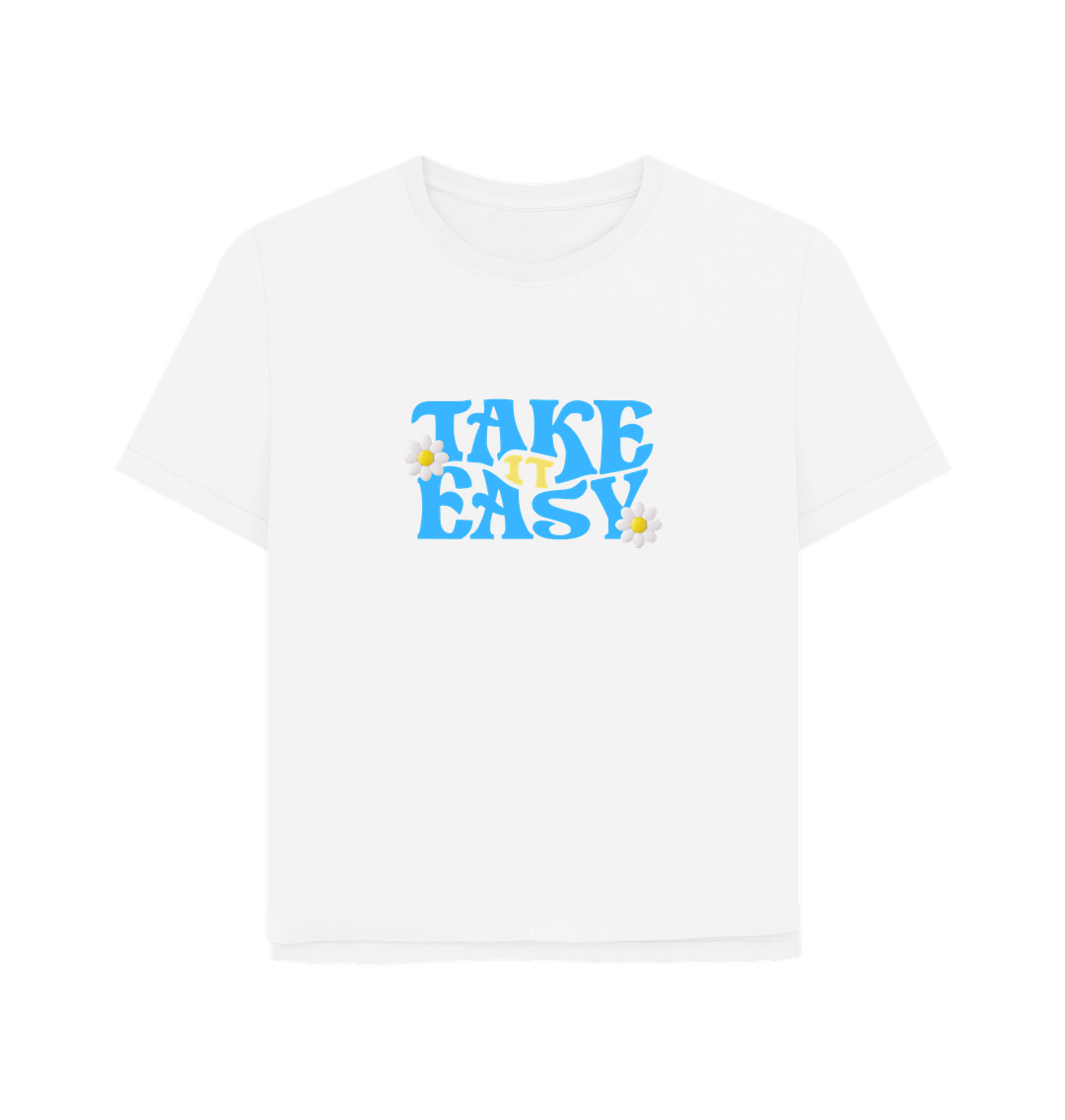 White Vorreilo Women's Organic Cotton Relaxed Fit T-Shirt - \"Take it Easy\"